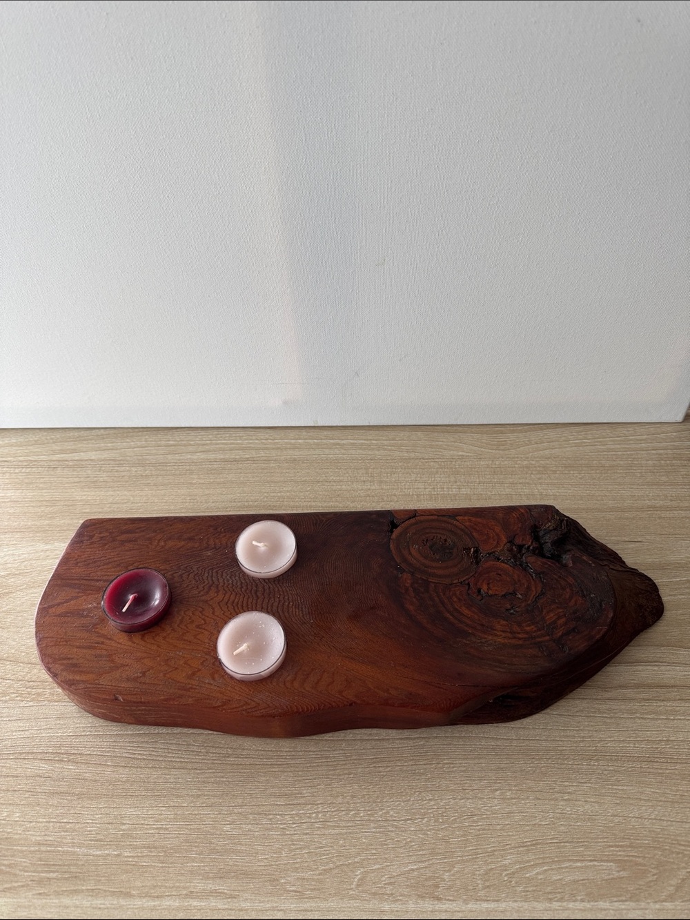 Handmade Live Edge Wood Display Tray Rustic Candle Board 15”